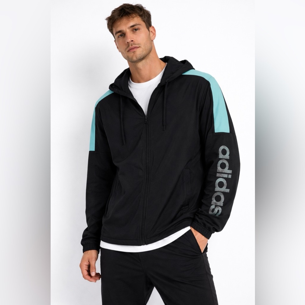 Adidas Men’s Windbreaker Jacket Small NWT | Black Blue Zip Up Athletic